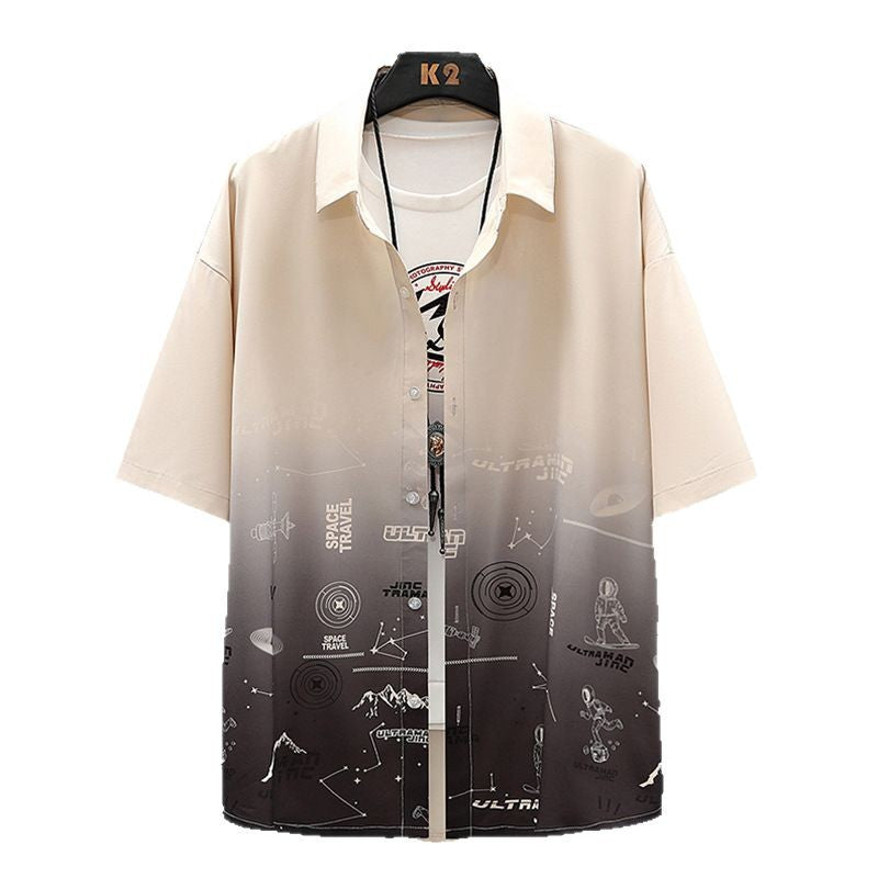 Summer Thin Ice Silk Shirt Loose Collar T-shirt Fattening Type Fat Man