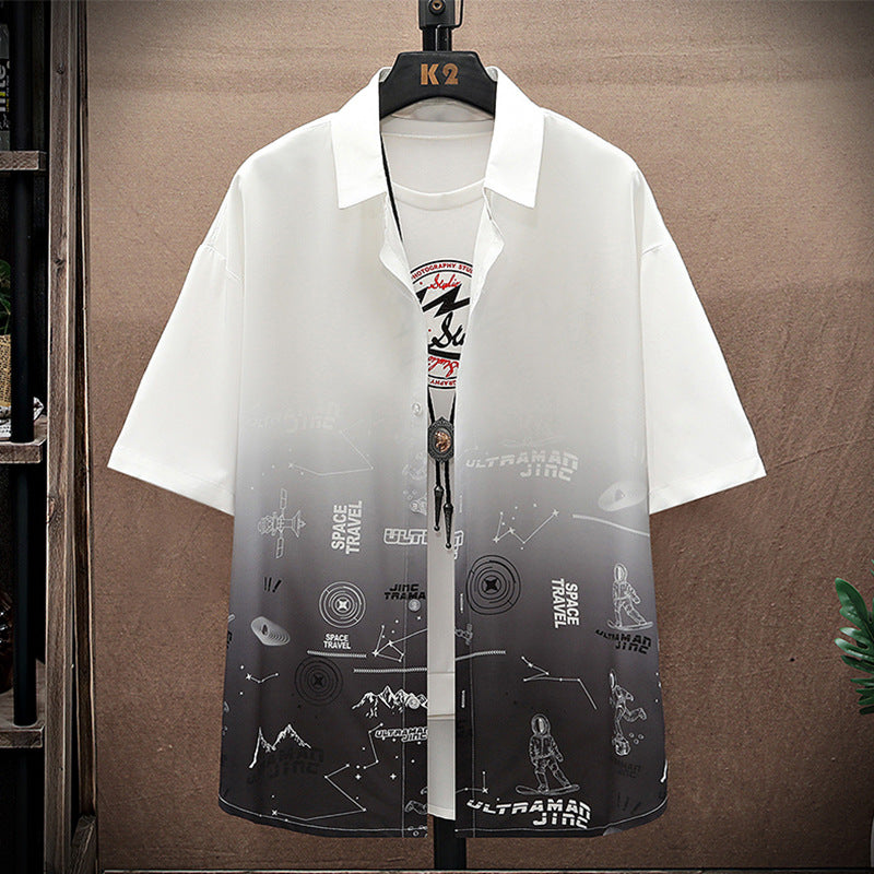 Summer Thin Ice Silk Shirt Loose Collar T-shirt Fattening Type Fat Man